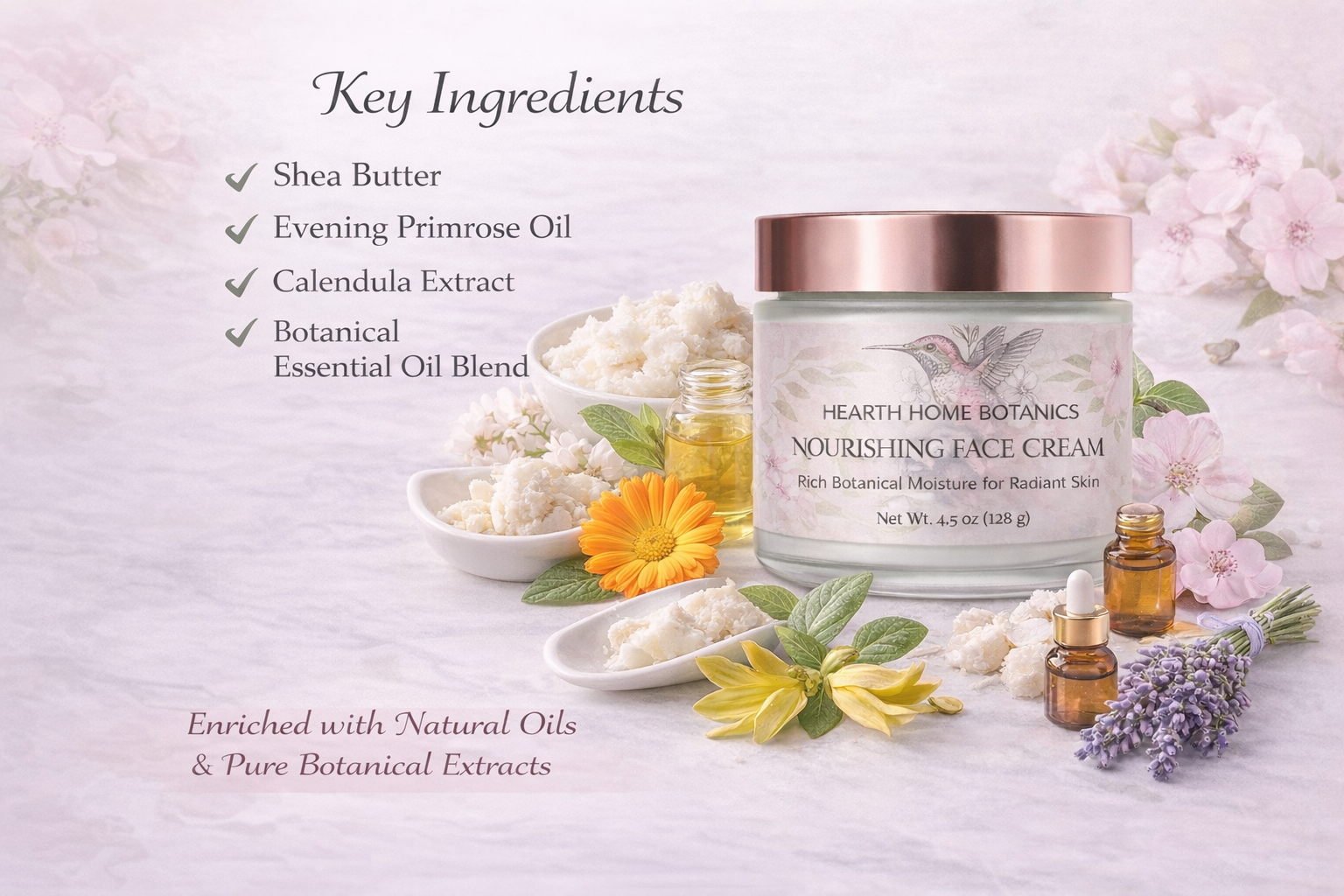 Hearth Home Botanics Nourishing Face Cream – Hydrating Botanical Moisturizer  - 2 oz